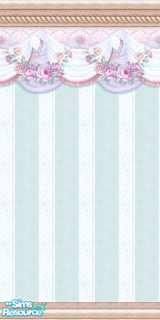 Sims 2 — Pastel Extrvaganza by Sol�a — Luxurious wallpaper in soft pastels with crown and trim in light wood.