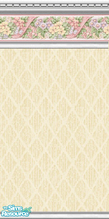 Sims 2 — Sunny  Side by Sol�a — Light yellow wallpaper with floral border. 