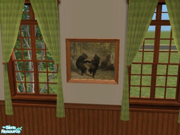 Sims 2 — Fishing Bear Curtains by toriamos — Green texture curtains for the Fishing Bear Nursery Set.