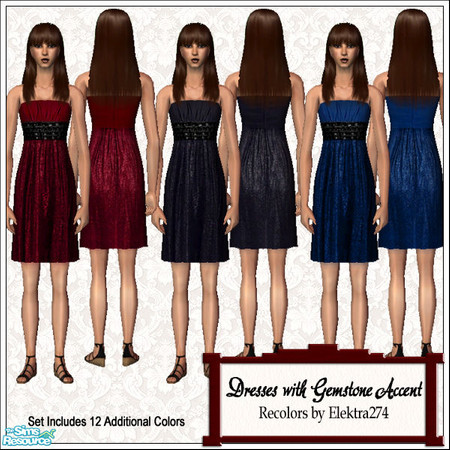 Sims 2 — Dresses with Gemstone Accent by elektra274 — A collection of 15 strapless dresses with faceted onyx accents.
