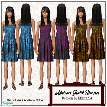 Sims 2 — Abstract Batik Dresses for Teens by elektra274 — A collection of 7 dresses for your teens.