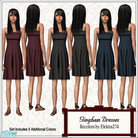 Sims 2 — Gingham Dresses for Teens by elektra274 — A collection of 8 dresses for your teens.