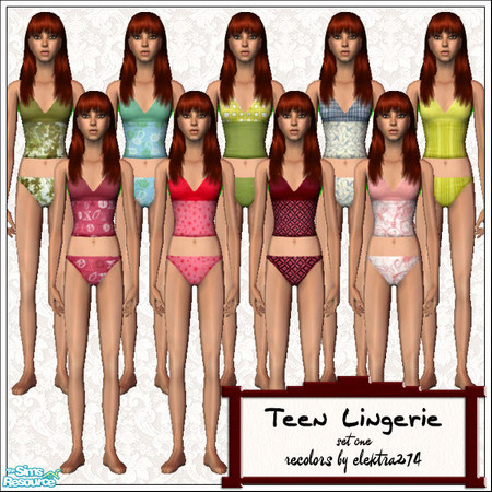 Sims 2 — Teen Lingerie - Set 1 by elektra274 — A collection of 9 intimates for your teen sims.