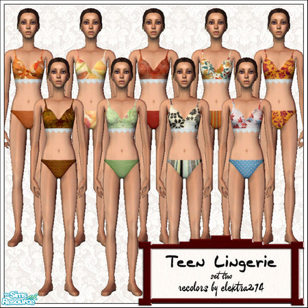 Sims 2 — Teen Lingerie - Set 2 by elektra274 — A collection of 15 intimates for your teen sims.