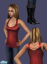 Sims 2 — Red Satin top with Dark jeans by ChazDesigns — Red satin top with necklace, rolled up jeans and black polished