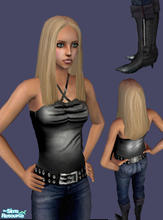 Sims 2 — Black top with Fuzzy Jeans by ChazDesigns — Black satin halter top. With fuzzy rolled up jeans and with custom
