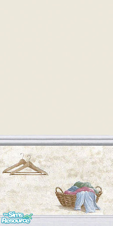 Sims 2 — Laundry by Lorah — Clothes hangers and a basket full of clothes on yellow, cream and tan. 