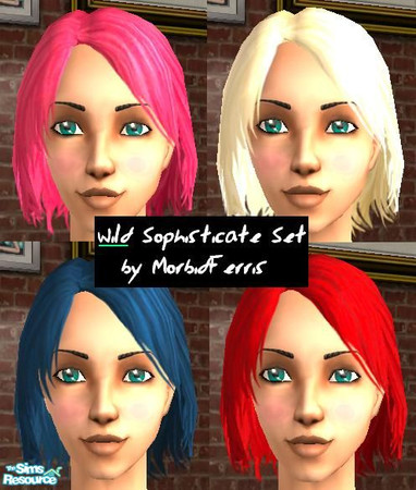 Sims 2 — Wild Sophisticate Hair Set by MorbidFerris — Vibrant recolors of the original Sophisticate Hair Set by me. Comes