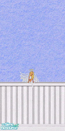 Sims 2 — periwinkle pleasures wall 4 by twistedstar — wallpaper with an angel and white wainscotting