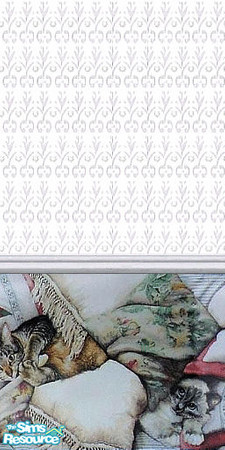 Sims 2 — Busy Day White - Cats 2 by Lorah — Very busy wallpaper with cats. Alternate 1 and 2 to cover walls. Part of set.