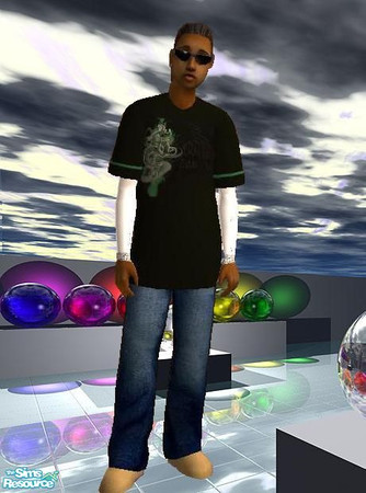 Sims 2 — Teen Shady Black by sgoobysnacks — Teen Shady Black T-shirt & long sleve'd undershirt with blue baggy jeans