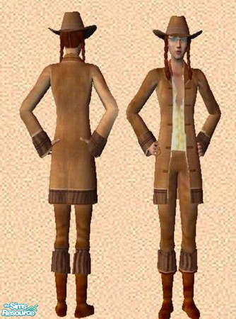 Sims 2 — brownsuede by ead425 — brown suede riding outfit with matching hat