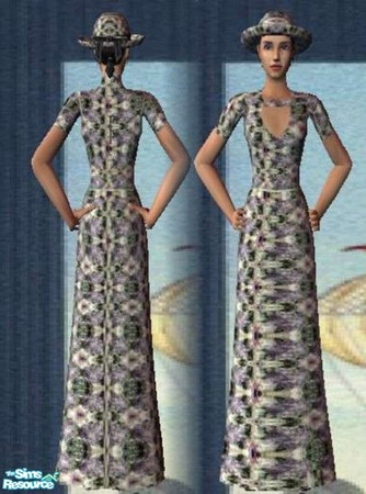 Sims 2 — floral green by ead425 — floral green dress with matching hat