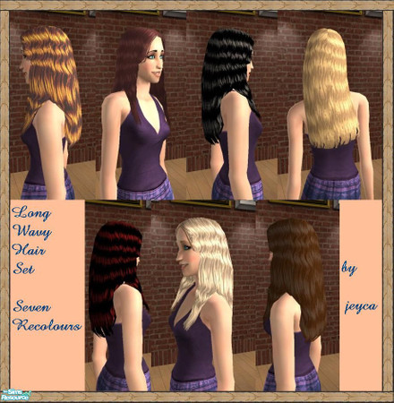 Sims 2 — Long Wavy Hair Set by jeyca — Beautiful long wavy hair! Texture works on Teens-Elders; mesh only on Adults &