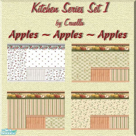 Sims 2 — KitchenSeries Set 1 by Cruella — For the Apple kitchen theme lover. Decorative designs in wallpaper, with great