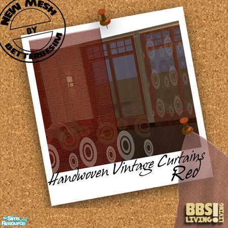 Sims 2 — Handwoven Vintage Curtains set, Red by BetterbeSim — Red sheer handwoven curtains, full lenght and fully closed