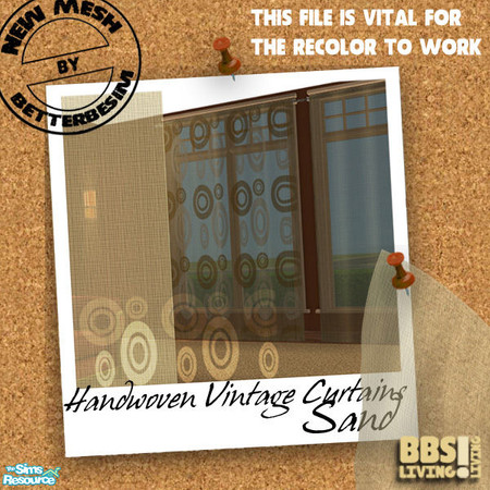 Sims 2 — Handwoven Vintage Curtains set, Sand by BetterbeSim — Sand sheer handwoven curtains, full lenght and fully