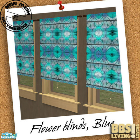 Sims 2 — Flower Blinds set, Blue by BetterbeSim — Filter the light in a cheery way with these blue colored blinds. You