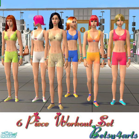 Sims 2 — 6 Piece Workout Set by Betsy4arts — This is a 6 piece workout set.Each outfit has matching sneakers and
