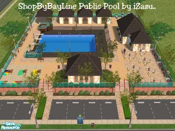 Sims 2 — Shop By BayLine Public Pool by iZazu — Just bring your lotion and find a chair. Buy a magazine to read while