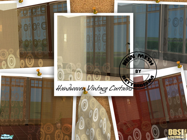 Sims 2 — Handwoven Vintage Curtains set by BetterbeSim — Sheer handwoven curtains with seventies print and with a