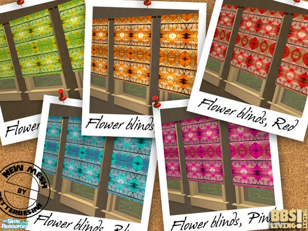 Sims 2 — Flower Blinds set, 5 different colors by BetterbeSim — Filter the light in a cheery way with these bright
