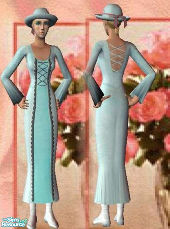 Sims 2 — lt blue antique by ead425 — lit blue antique dress with matching hat
