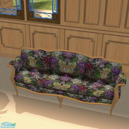 Sims 2 — Floral Sofa by buntah — This is a beautiful, rich floral pattern on a pale pinewood frame.