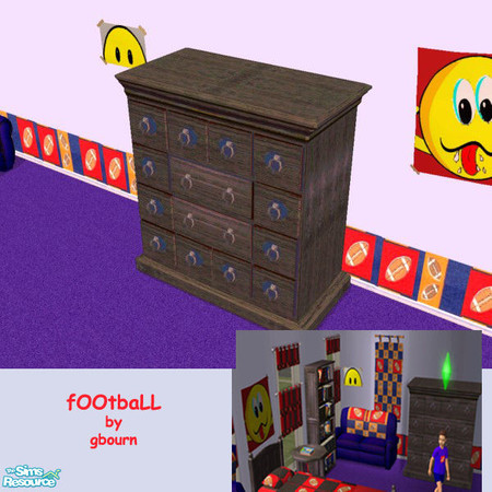 Sims 2 — fOOtbaLL DRESSER by gbourn — Boys bedroom in bright colours with football design. Besides the objects , boys pj