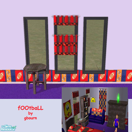 Sims 2 — fOOtbaLL COURTAINS by gbourn — Boys bedroom in bright colours with football design. Besides the objects , boys