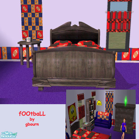 Sims 2 — fOOtbaLL BED FRAME by gbourn — Boys bedroom in bright colours with football design. Besides the objects , boys