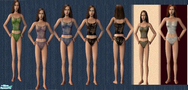 Sims 2 — lace camosoles by ead425 — set of 6 camosoles and panties, green lace, blue lace, red lace, brown lace, white