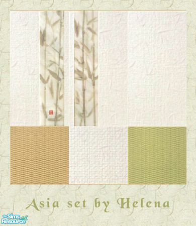 Sims 2 — Asia set by Helena — Nice walls and floors, their look imitate rice paper and mats from Asia. Ceramic tiles