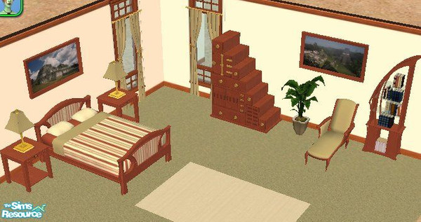 Sims 2 — Mexican Stripes Bedroom by love_42013 — Mexican inspired stripes, rich wood, and complimenting colors make for a