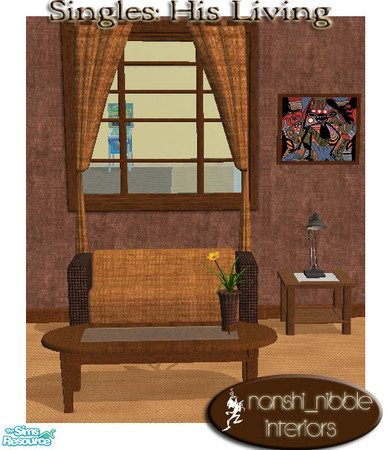 Sims 2 — Singles - His Living Room curtains by TSR Archive — .