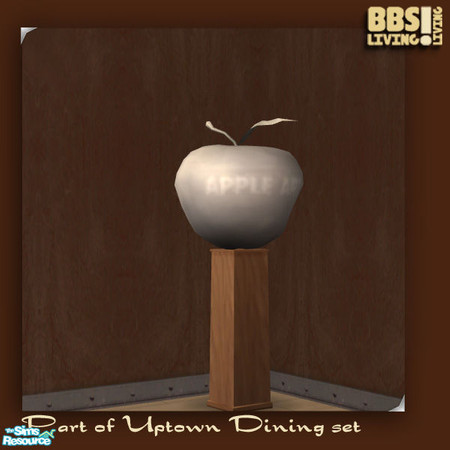 Sims 2 — Uptown Dining, Apple art by BetterbeSim — Art object in metal and wood, which says "Apple Art". By