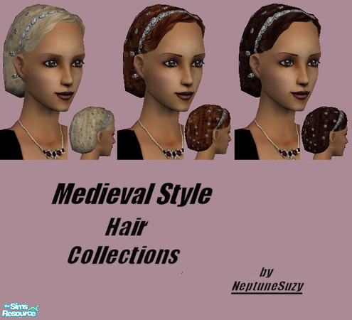 Sims 2 — NSC Medieval Hair Set1 by Neptunesuzy — By Request: Medieval hair style adorned with silver studs and diamond