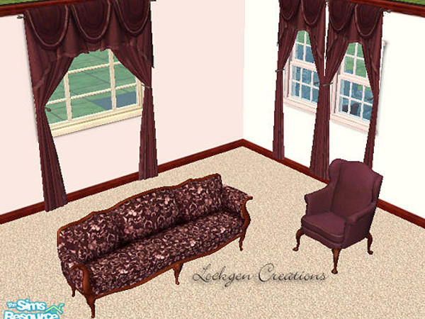 Sims 2 — Mauve Colonial Curtains by lockgen — This Mauve set includes all three sizes of Colonial curtains. It goes with