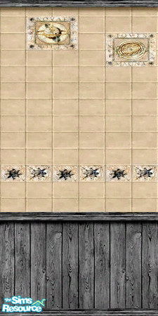 Sims 2 — Celestial Tile by Bitzybus — Tile with wood panel and decor to match the Celestial Black Bathroom set.