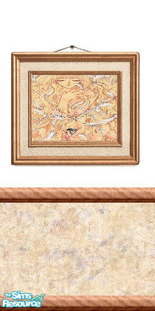 Sims 2 — Picture 20 by Lorah — Depiction of a broken heart picture on a white wall with chair rail, a cream, beige, blue