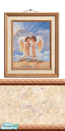 Sims 2 — Picture 18 by Lorah — Two child angels picture on a white wall with chair rail, a cream, beige, blue and