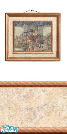 Sims 2 — Picture 15 by Lorah — White, red, blue, burgundy, orange flowers on a table picture on a white wall with chair