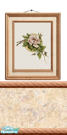 Sims 2 — Picture 9 by Lorah — A flower on a white wall with chair rail, a cream, beige, blue and raspberry lower half.