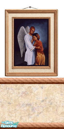 Sims 2 — Picture 7 by Lorah — An angel giving support to a woman picture on a white wall with chair rail, a cream, beige,