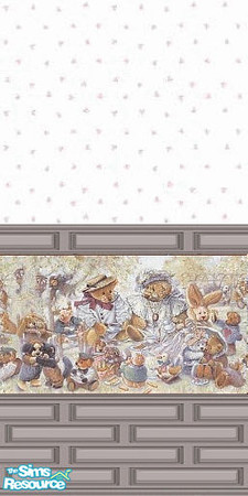 Sims 2 — Teddy Brunch by Lorah — Faux brick with teddy bears gathering for brunch (or not).