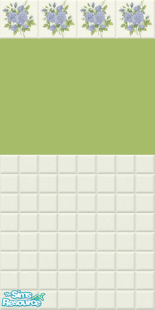 Sims 2 — Blue Flower Tile Wall by puterwitch — White wall tile and Green paint accented with flower tile