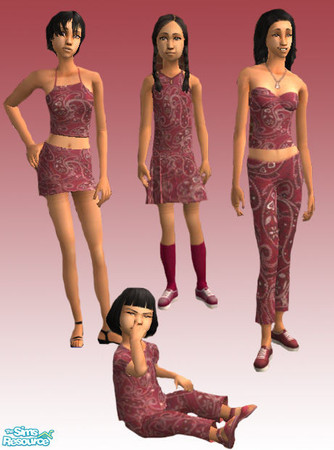 Sims 2 — Red Bandana Set by ShortyBoo — A red bandana patterned set for your female sims.