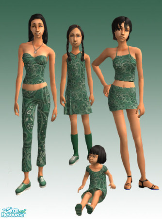 Sims 2 — Green Bandana Set by ShortyBoo — A green bandana patterned set for your female sims.