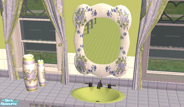 Sims 2 — Blue Flower Mirror by puterwitch — Blue floral rimmed mirror