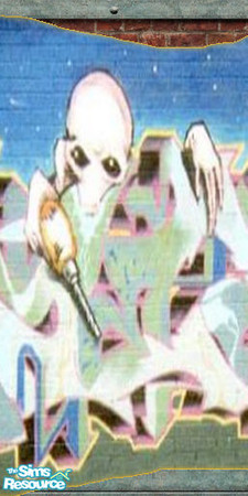 Sims 2 — Alian Graffiti 2 of 3 by tjmax — This is part 2 of a set. Alian Graffiti on red brick